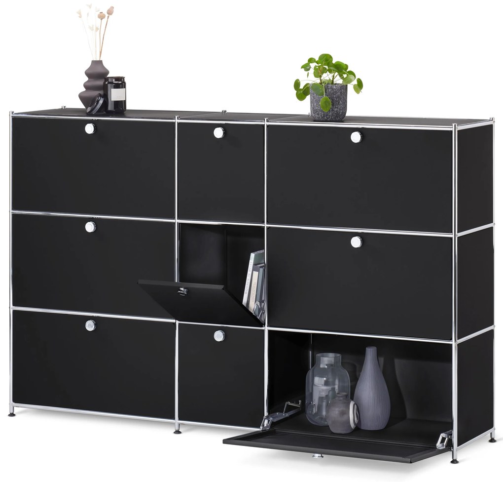 Komoda »CN3« s 9 výklopnými dvierkami, čierna