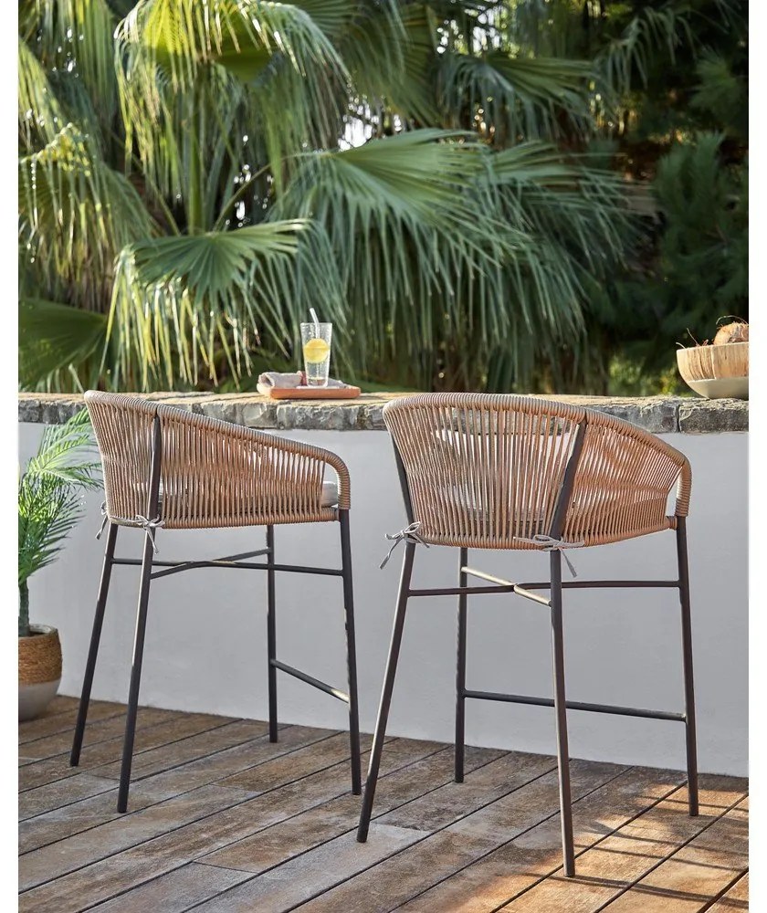 Béžová kovová/polstrovaná záhradná barová stolička Yanet – Kave Home