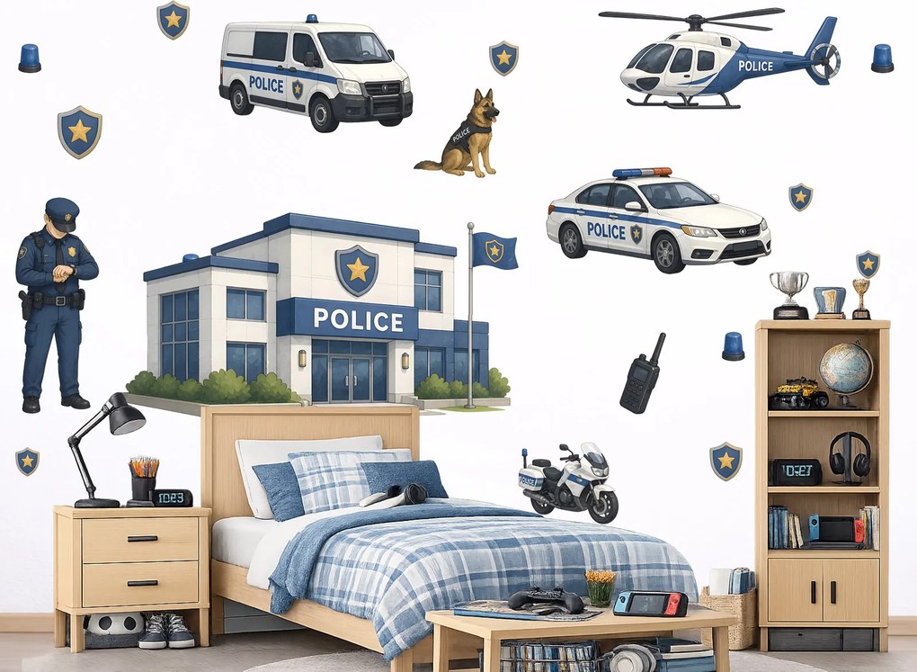 Na policajnej stanici nálepky na stenu pre chlapcov hárok 75 x 45 cm