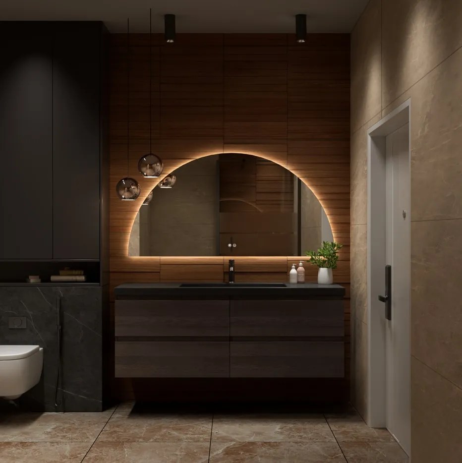 Erga Kori, polkruhové LED zrkadlo 70x140cm, 2875 lm, 3 farby svetla, ERG-V01-KORI-7014-CL