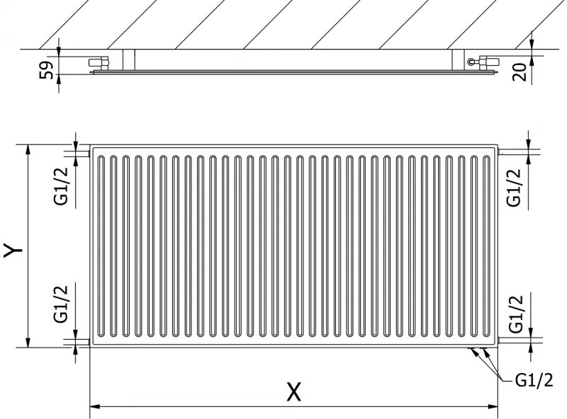 Mexen Hygiene CVH10, panelový radiátor 500 x 600 mm, spodné pripojenie, 318 W, čierna, W610H-050-060-70