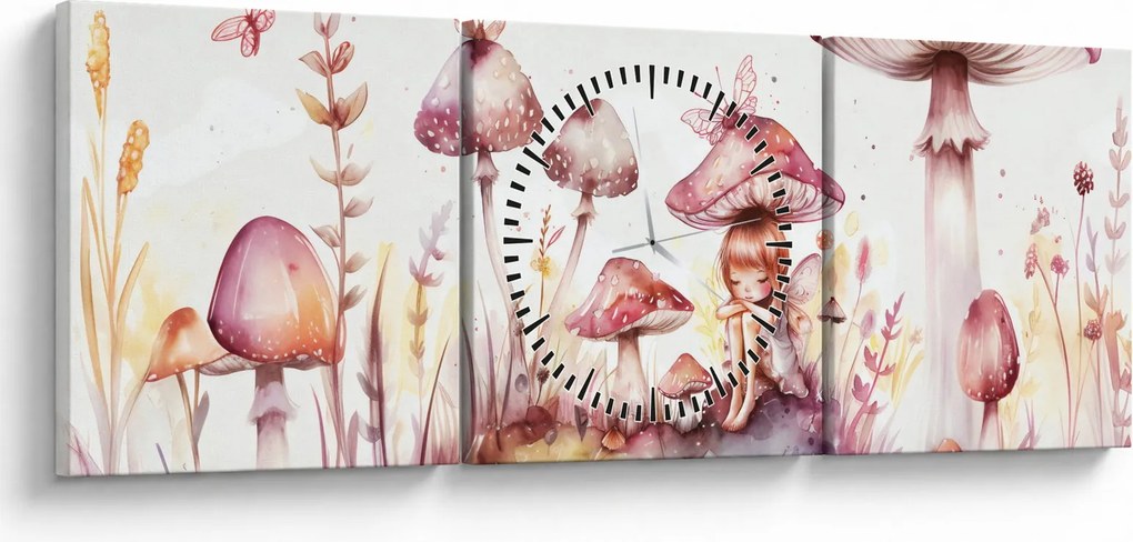 Obraz - Ružová víla (s hodinami) (90x30 cm)