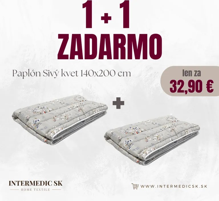 Paplón Sivé kvety 140x200 cm – akcia 1+1 zadarmo
