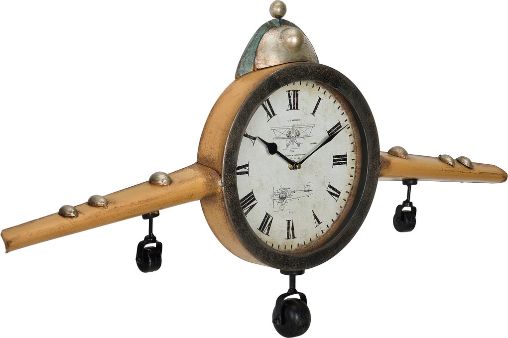[en.casa]® Nástenné hodiny tvar starého lietadla - analógové - 86 x 6 x 44 cm - farebné – sklo