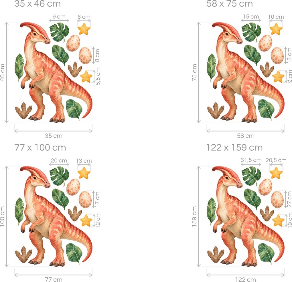 Parasaurolophus s vajíčkami akvarelové dinosaurí nálepky do detskej izby na stenu arch 35 x 46 cm