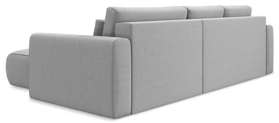 Svetlosivá zamatová rozkladacia/s úložným priestorom rohová pohovka (pravý roh/s leňoškou) Kapua – Makamii