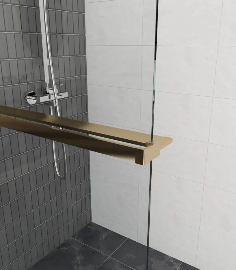 Erga Paris, sprchová zástena Walk-In 100x200 cm, 8mm sklo námraza, zlatý matný profil, ERG-V02-PARIS-100x200-FR-GB