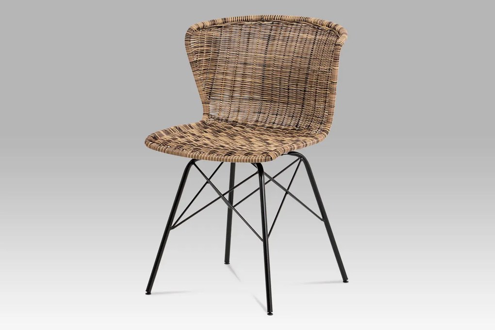 jedálenská stolička umelý ratan melír/ nohy čierny kov