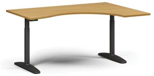 Výškovo nastaviteľný stôl OBOL, elektrický, 675-1325 mm, ergonomický pravý, doska 1600x1200 mm, čierna zaoblená podnož, buk