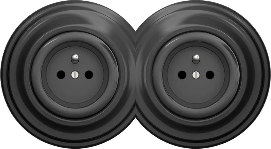 Kliklap - Dvojitá retro domová zásuvka s rámikom 230 V antracit