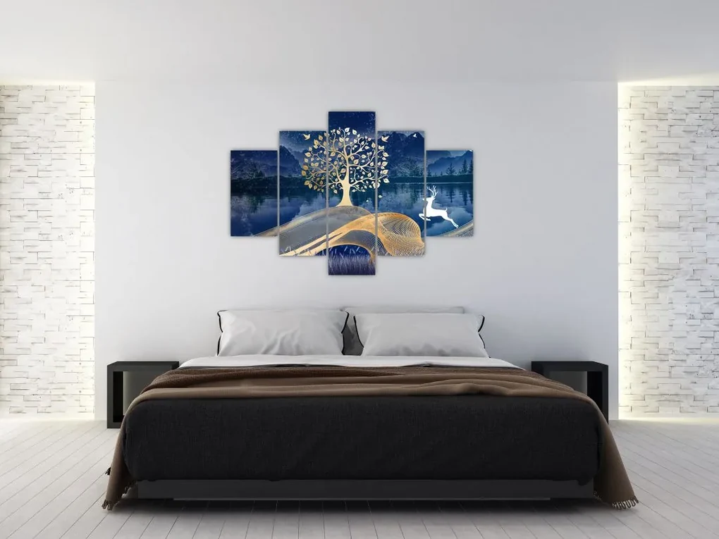 Obraz jeleňov pri splne (150x105 cm)