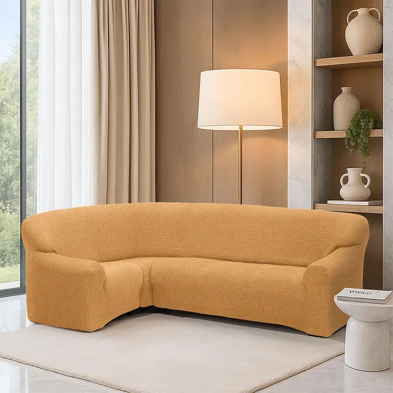 Super strečové poťahy RUBINIA zlatá rohová sedačka (š. 340 - 540 cm)
