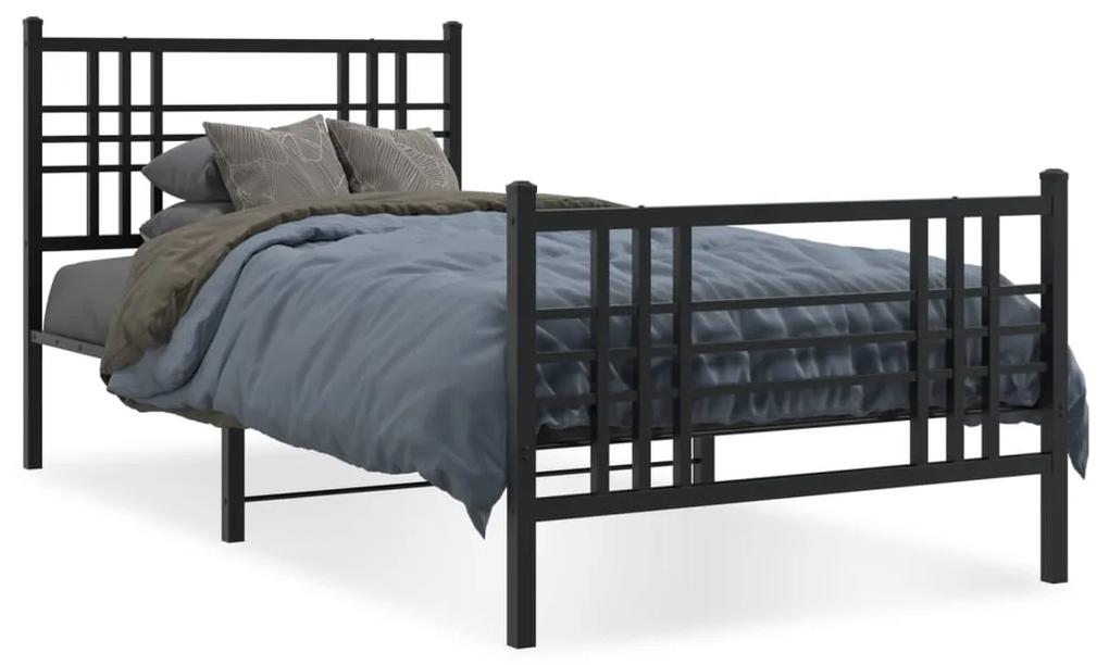 Kovový rám postele s čelom a podnožkou čierny 100x200 cm 376337