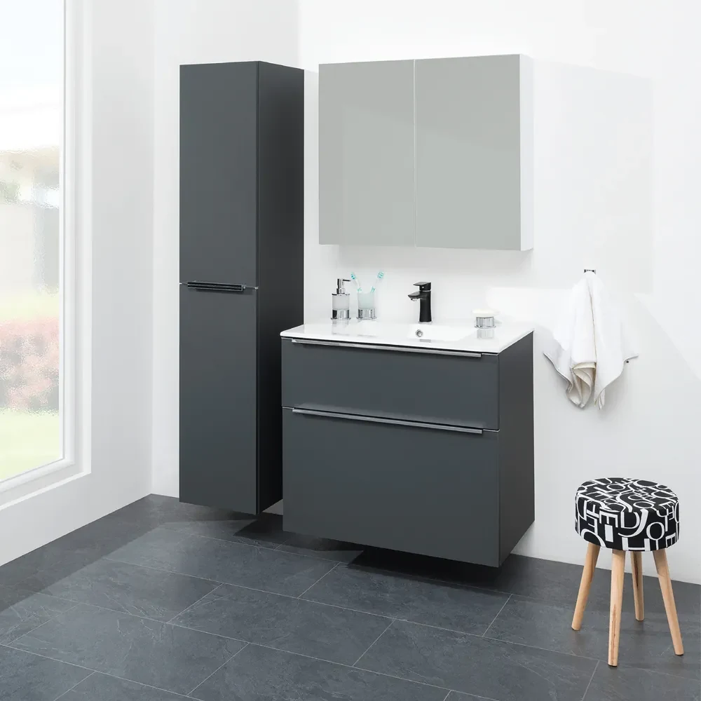 Mereo, Mereo Mailo, kúpeľňová skrinka vysoká 170 cm, čierne madlo, Multidecor, Dub olejovaný, MER-CN594LPBDUO1
