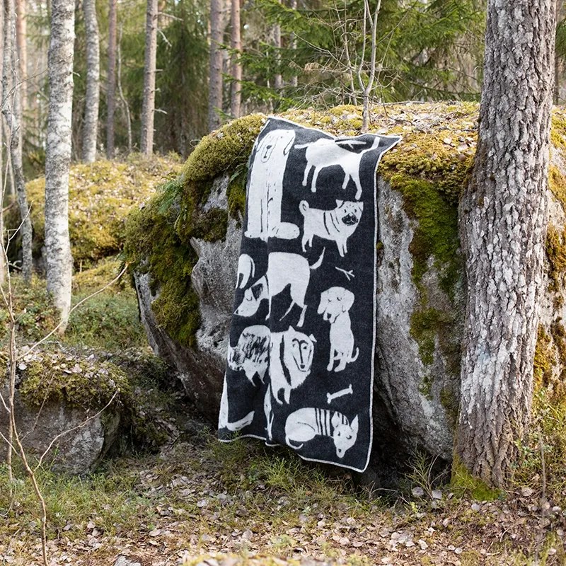 Vlnená deka Koirapuisto 130x180, čierno-biela