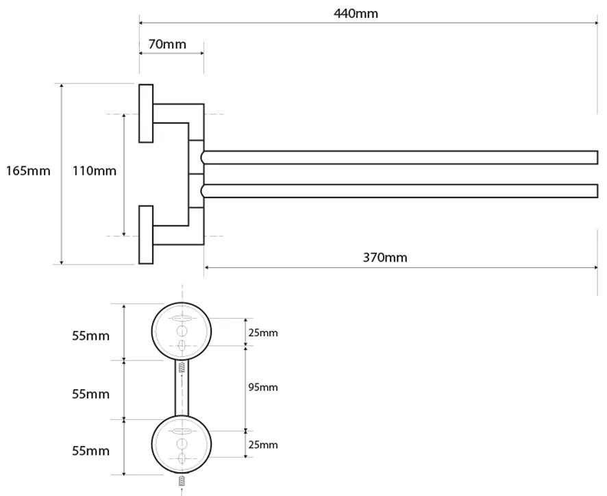 Sapho, X-STEEL otočný držiak na uteráky dvojitý 420mm, brúsená nerez, XS405