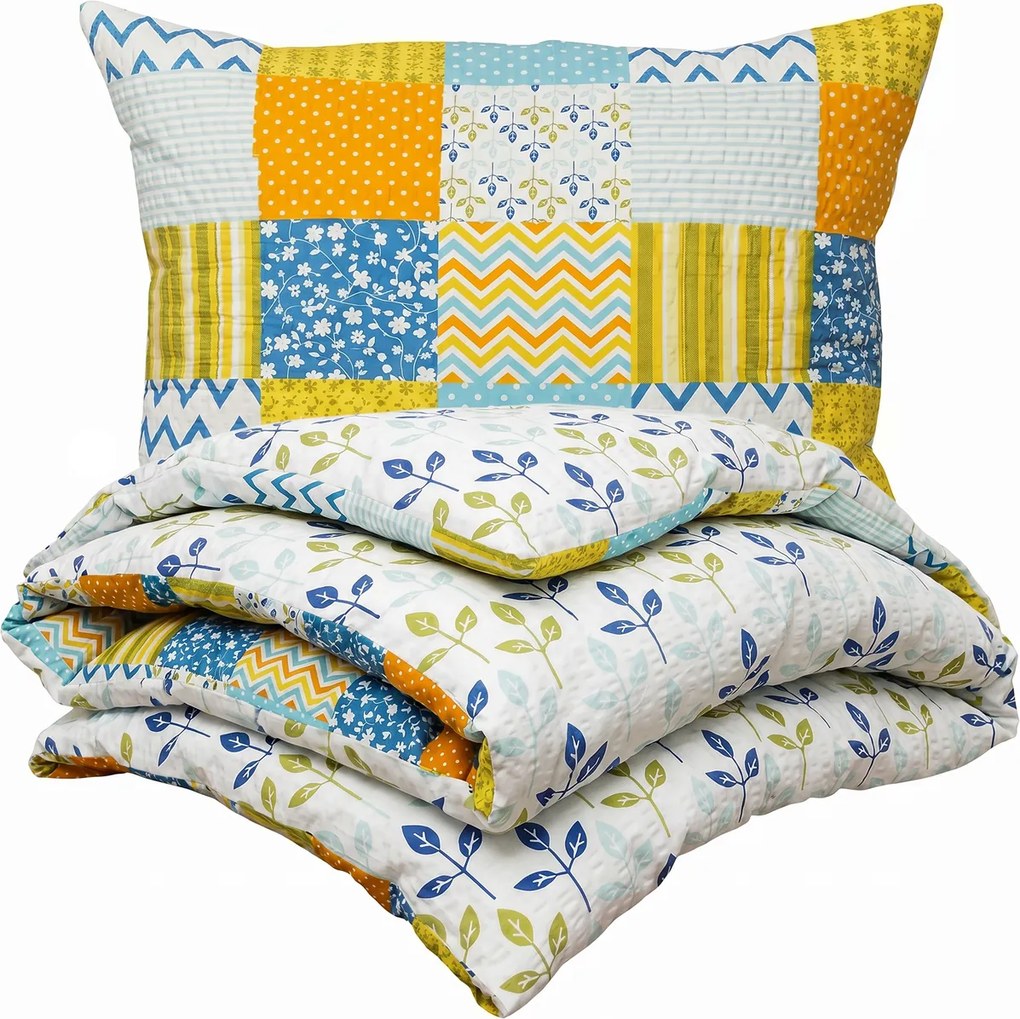 4Home Krepové obliečky Patchwork blue, 140 x 200 cm, 70 x 90 cm, 140 x 200 cm, 70 x 90 cm