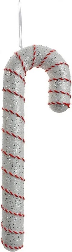 Bielo-červená trblietavá vianočná ozdoba cukrová palička - 11*4*33 cm