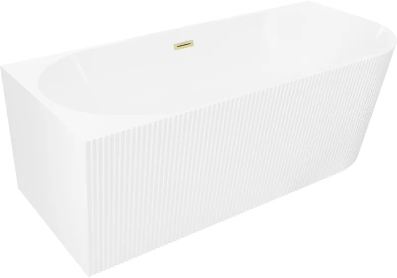 Mexen Silo, rohová voľne stojaca ryhovaná vaňa, ľavá, 150 x 75 cm, biela lesklá, zlatý matný prepad, 52891507500L-55