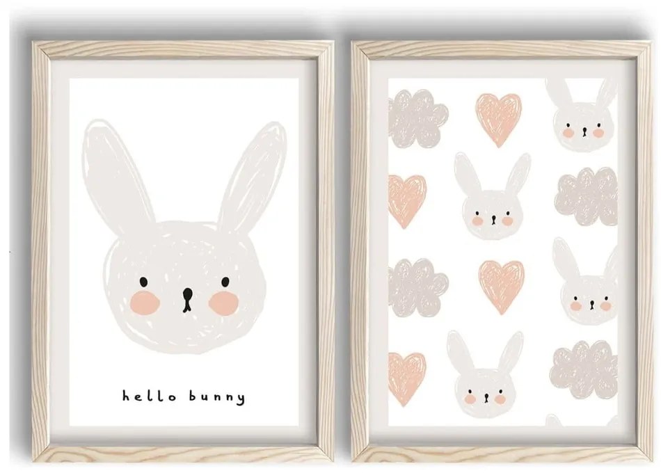 Detské obrázky v súprave 2 ks 38x53 cm Hello Bunny – Wallity