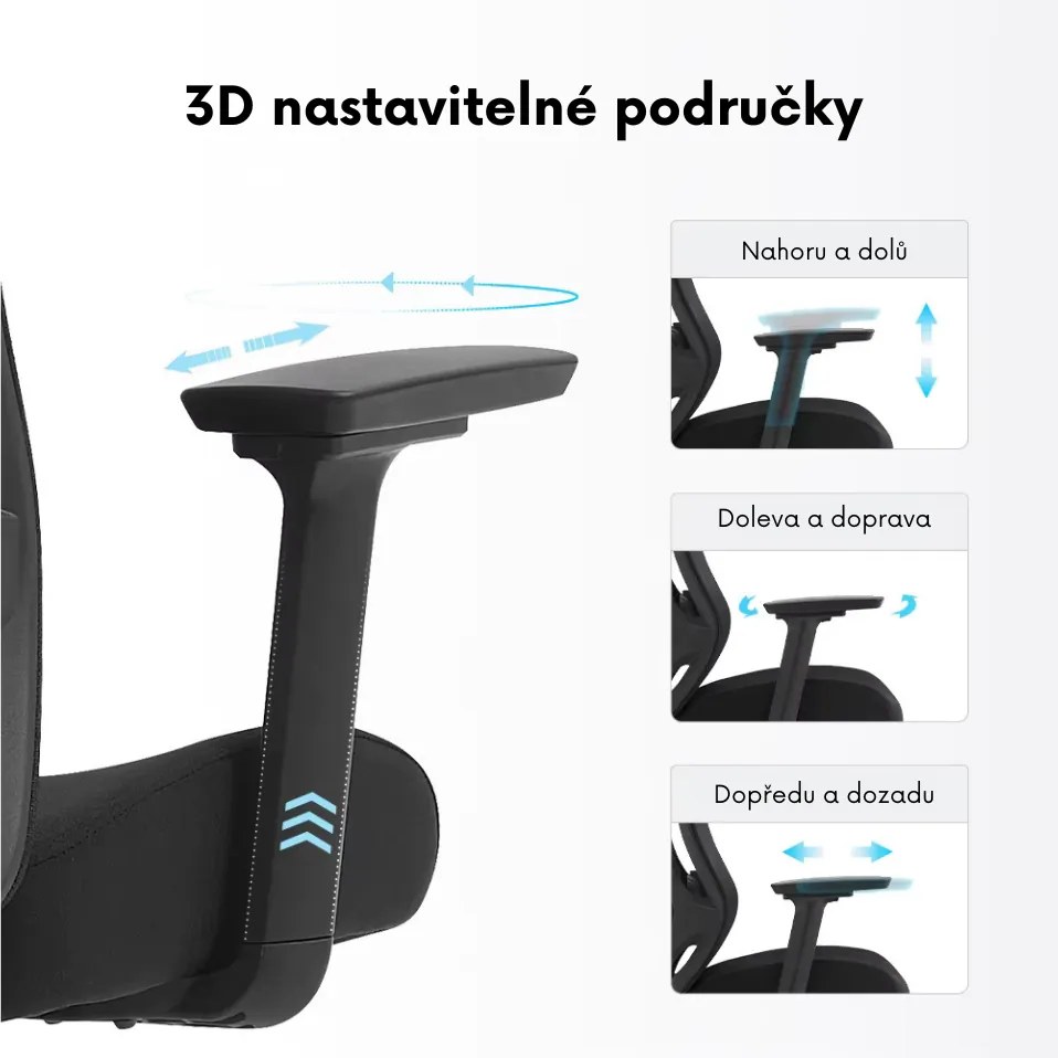 Kancelárska ergonomická stolička Neoseat TIYA — sieť / látka, čierna, nosnosť 150 kg