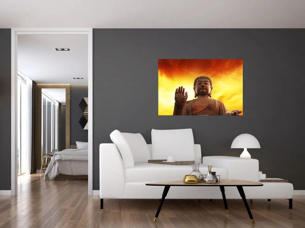 Obraz - Budha s červenožltým pozadím (90x60 cm)