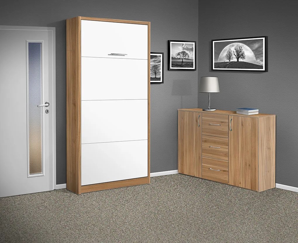 Nabytekmorava Sklápacia posteľ VS 3054 P - 200x90 cm farba lamina: orech lyon/biele dvere