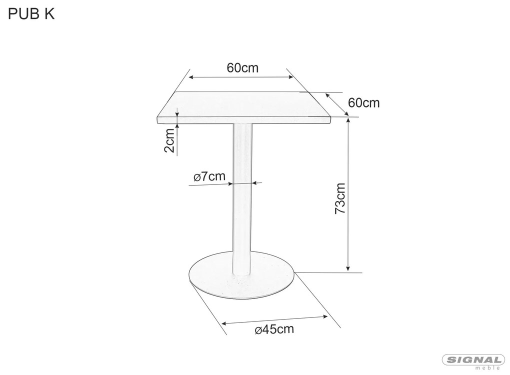Hranatý barový stůl Pub 60 cm černý