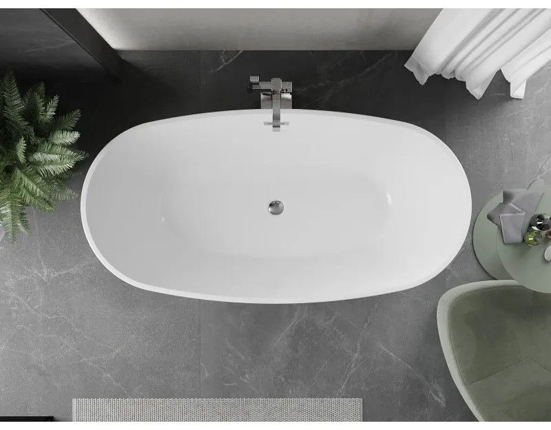 Mexen Eris, voľne stojaca vaňa 180 x 80 cm, biela, chrómový prepad, 53441808000-01