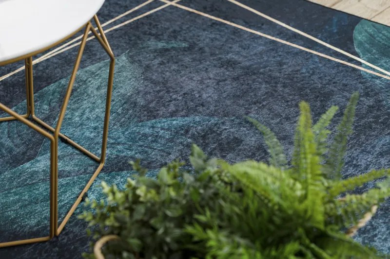 Dywany Łuszczów, Kusový koberec ANDRE Leaves 1170, 80x150, modrá, chodba / predsieň