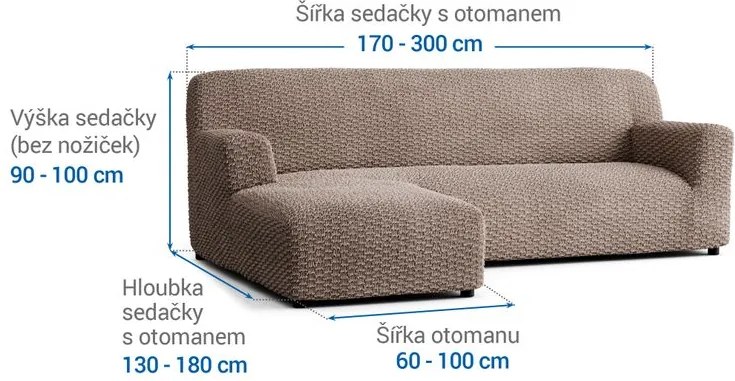 Bielastické poťahy MOSAICO orieškové sedačka s otomanom vľavo (š. 170 - 300 cm)