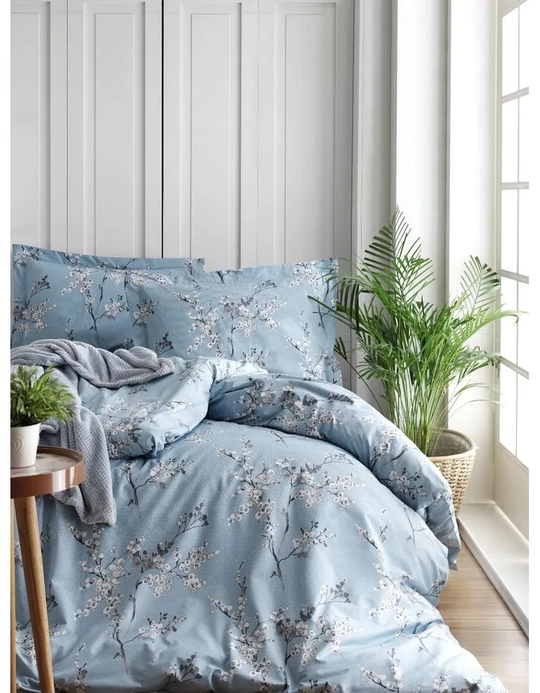 Modré obliečky na jednolôžko z bavlny Renforcé 140x200 cm Blue Floral – Mila Home Luxury