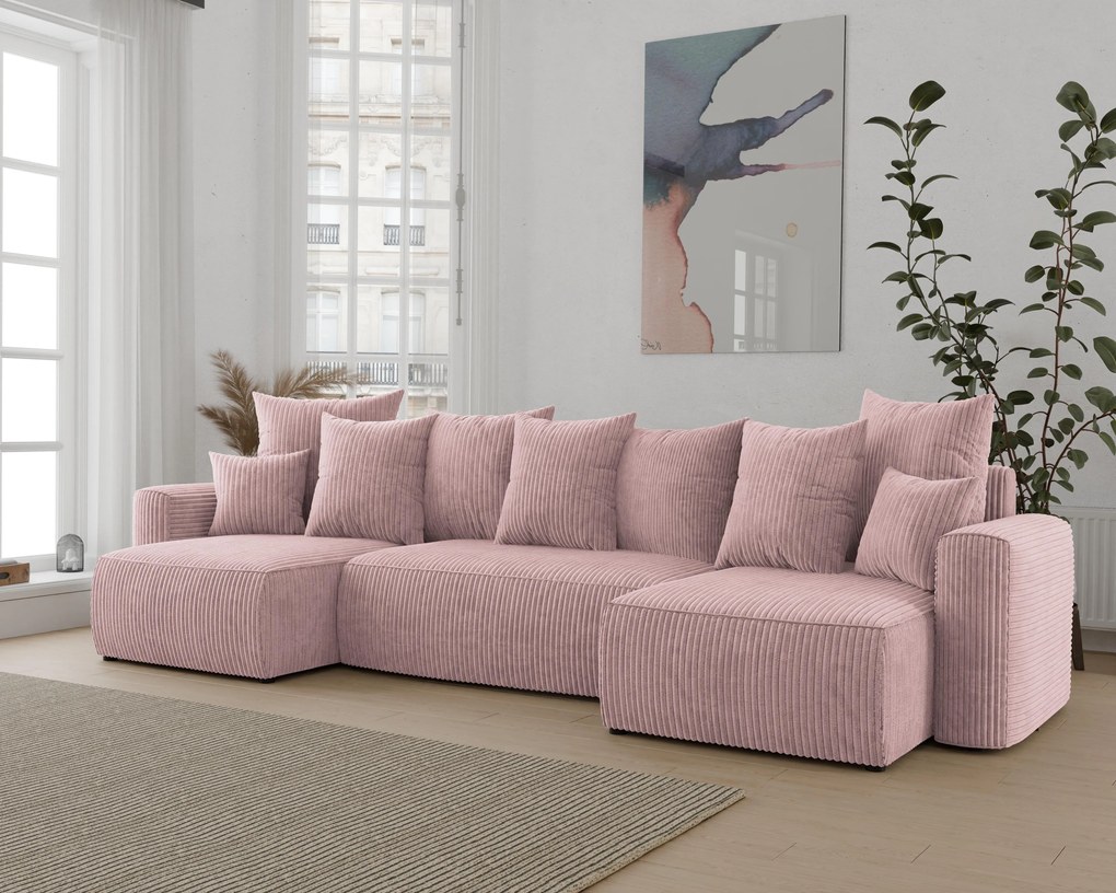 Rohová sedačka Denia U (púdrovo ružová). Akcia -20%. Vlastná spoľahlivá doprava až k Vám domov. 1133147