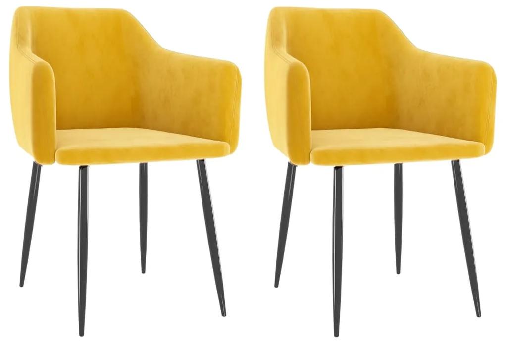 Jedálenské stoličky 2 ks, horčicovo žlté, zamat