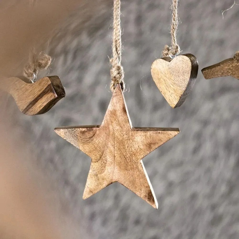 Dekorácia prírodná drevená hviezda na povrázku - 17*2*17cm