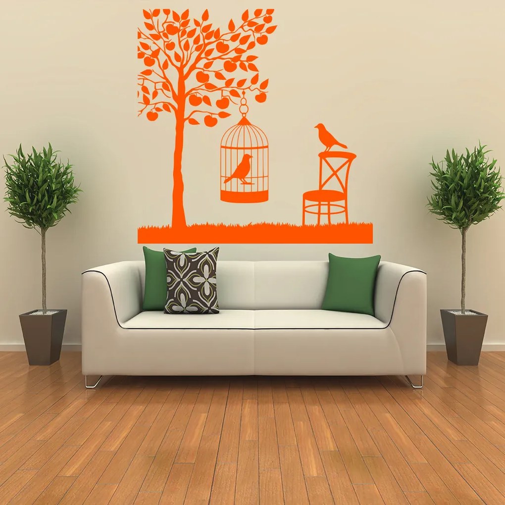 Veselá Stena Samolepka Vtáčik v klietke Farba: zelená, Veľkosť: 60 x 60 cm