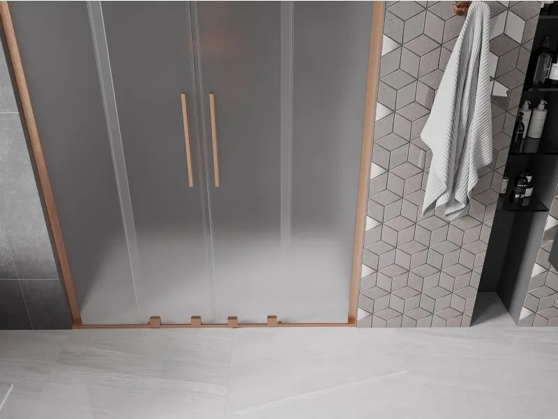 Mexen Velar L Duo, posuvné sprchové dvere do otvoru 150 cm, 8mm sklo námraza, medená matná, 871-150-003-32-65