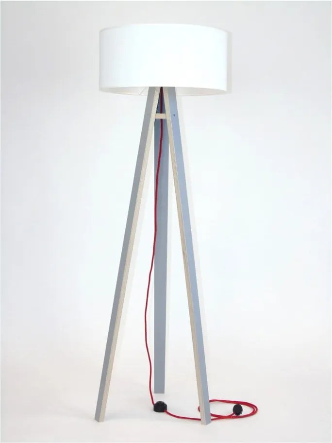 Sivá stojacia lampa s bielym tienidlom a červeným káblom Ragaba Wanda