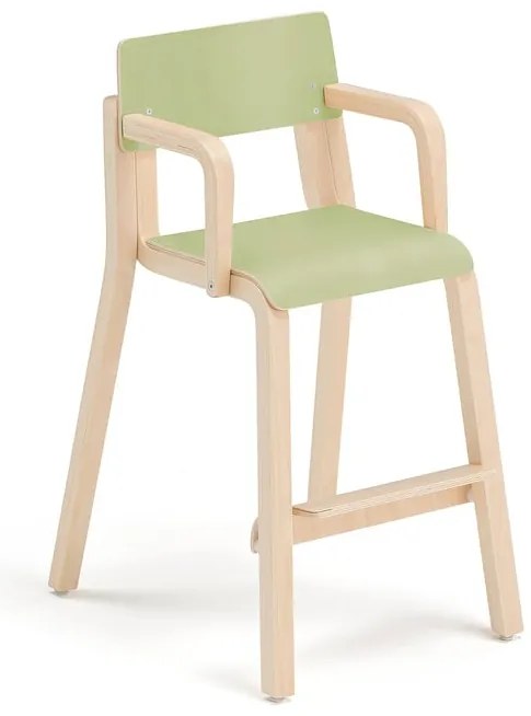 Vysoká stolička DANTE, s opierkami rúk, výška 500 mm, breza, laminát - zelená