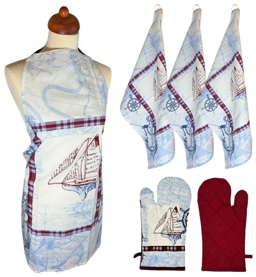 Home Elements Set zástera, chňapka a 3 utierky Plachetnica