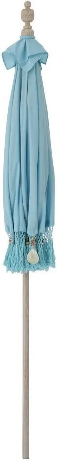 Modrý slnečník so drevenou tyčou a strapcami Bobbi Blue - ∅ 200*260 cm