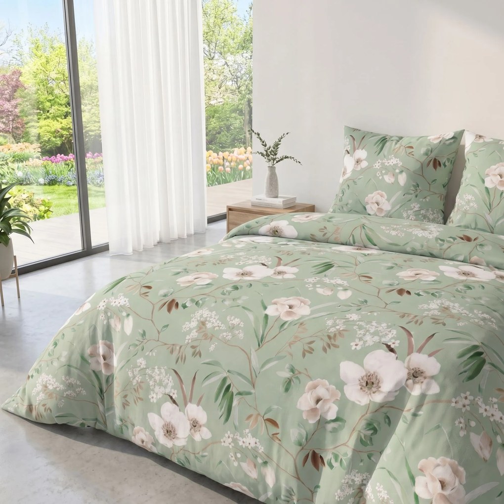 Kvalitex Bavlnené obliečky DELUX 220x200 + 2x 70x90 cm - MAGNOLIA zelená