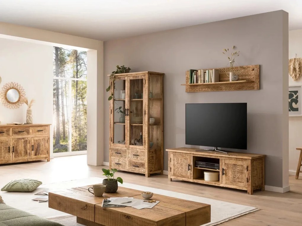 furniture-nabytek.cz - Masivní příborník Mumbai z mangového dřeva, lakovaný, hnědý – 180×42×80 cm