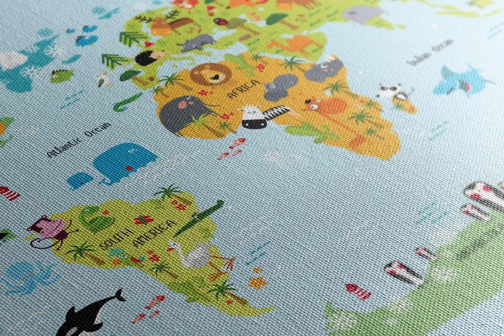 Obraz mapa sveta so zvieratkami