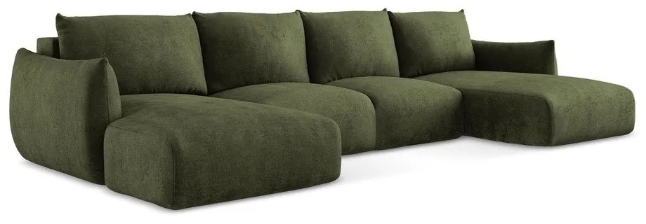 Zelená ženilková rozkladacia rohová pohovka (do tvaru "U") Leila – Makamii