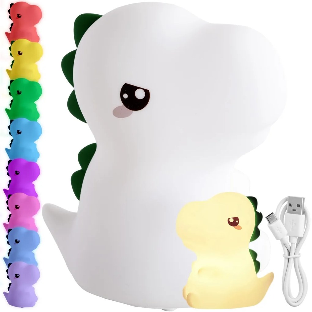 Detská stolná LED lampa Dino biela