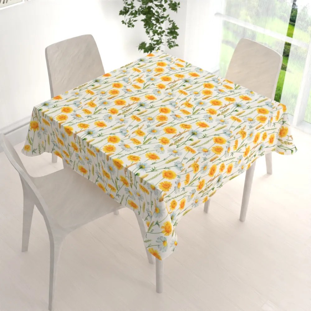 Biante Dekoračný štvorcový obrus PML-104 Biele a žlté margaréty na bielom 140x140 cm