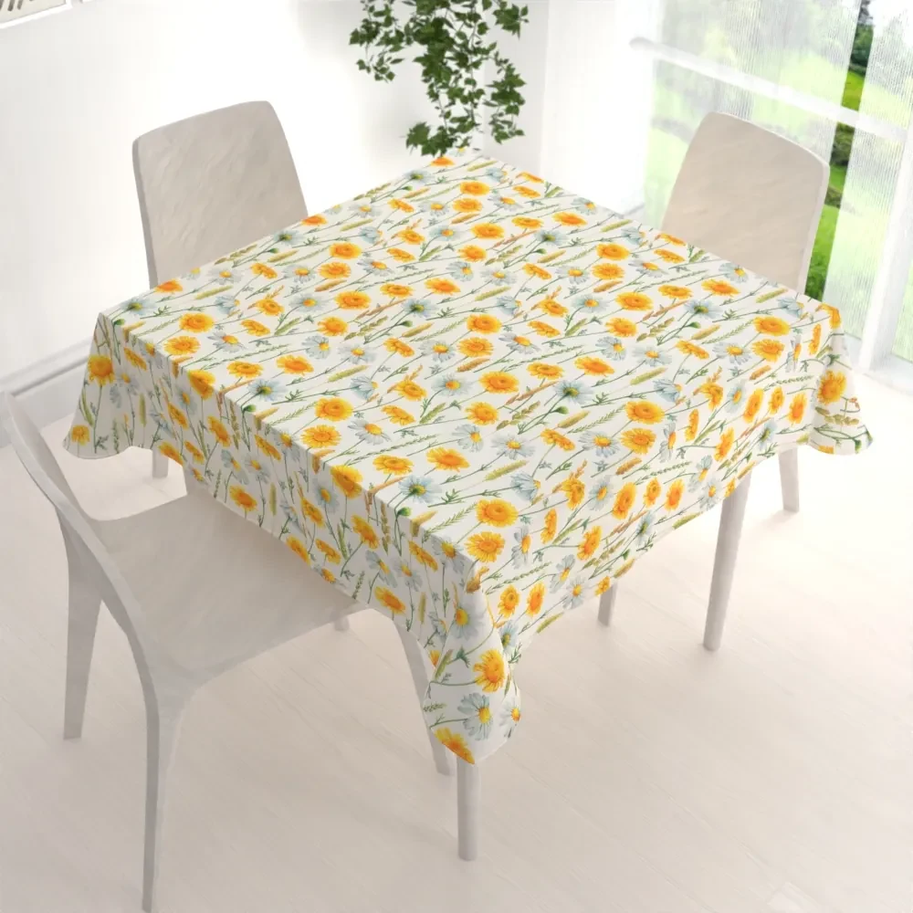 Biante Dekoračný štvorcový obrus PML-104 Biele a žlté margaréty na bielom 40x40 cm