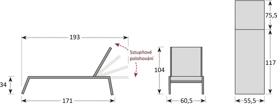 VENEDIG antracit - záhradné hliníkové ležadlo