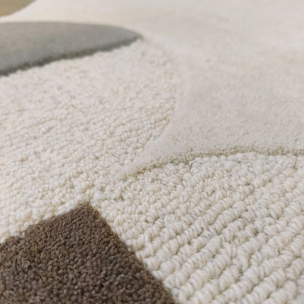 Sivobéžový ručne tkaný vlnený behúň 80x230 cm Mia Scallop Frame – Flair Rugs